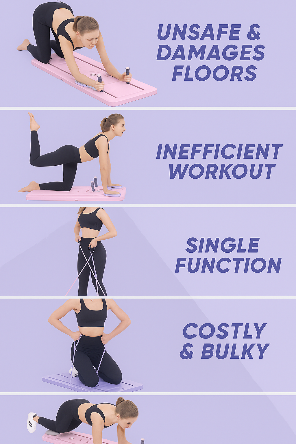 Pilates Board - Pilates Reformer Set, Multi-Purpose Foldable Pilates Reformer Board for Home, 5 in 1 Pilates Sliding Board