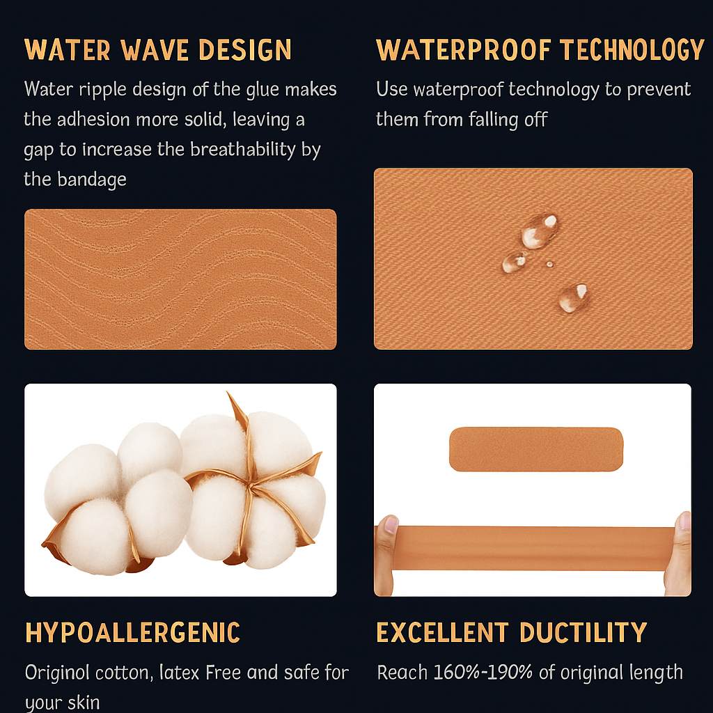 Uncut Kinesiology Tape(2 Rolls), Original Cotton Elastic Premium Athletic Tape,Latex Free Hypoallergenic, 2Inch X 16Ft, Beige