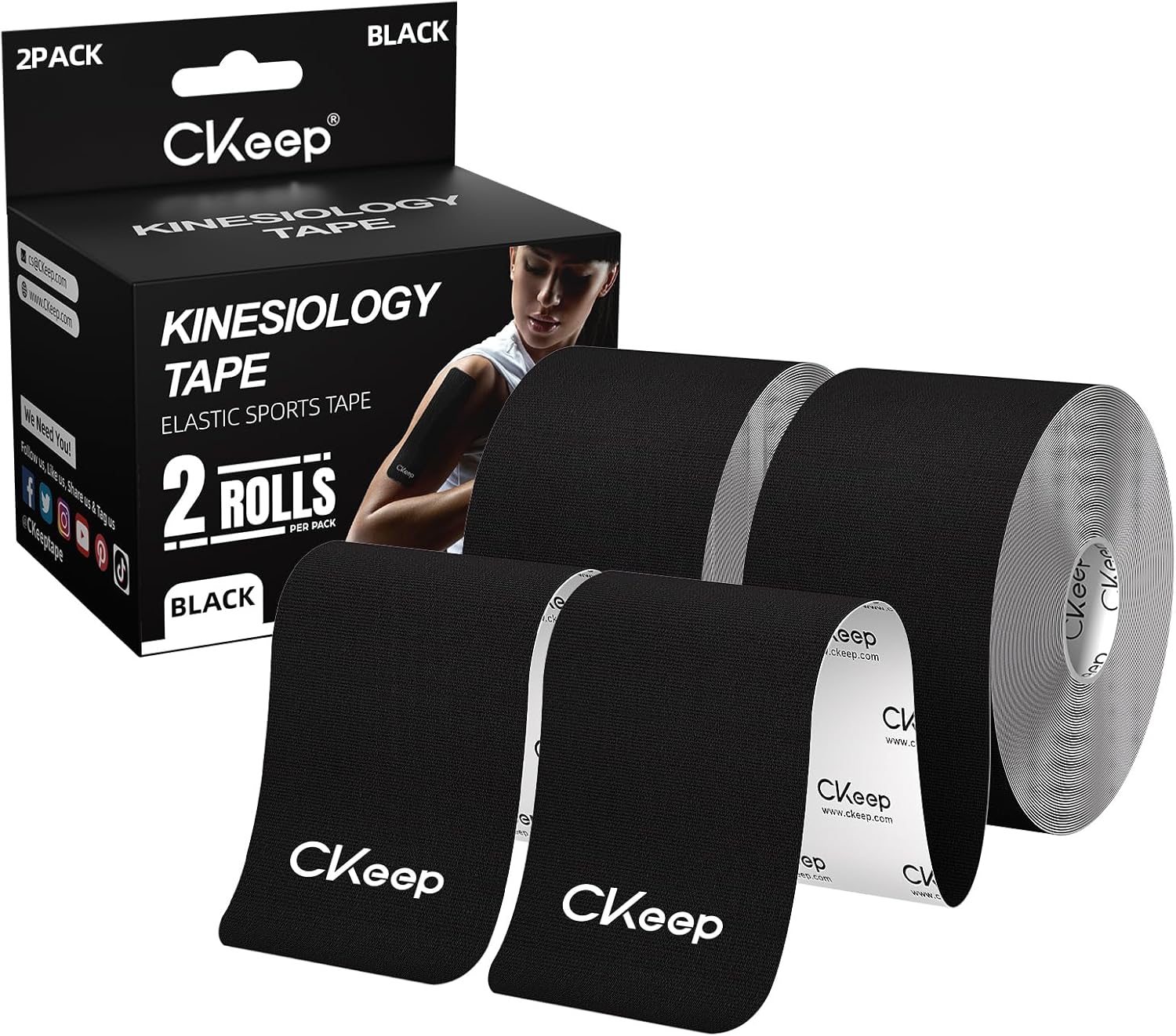 Uncut Kinesiology Tape(2 Rolls), Original Cotton Elastic Premium Athletic Tape,Latex Free Hypoallergenic, 2Inch X 16Ft, Beige