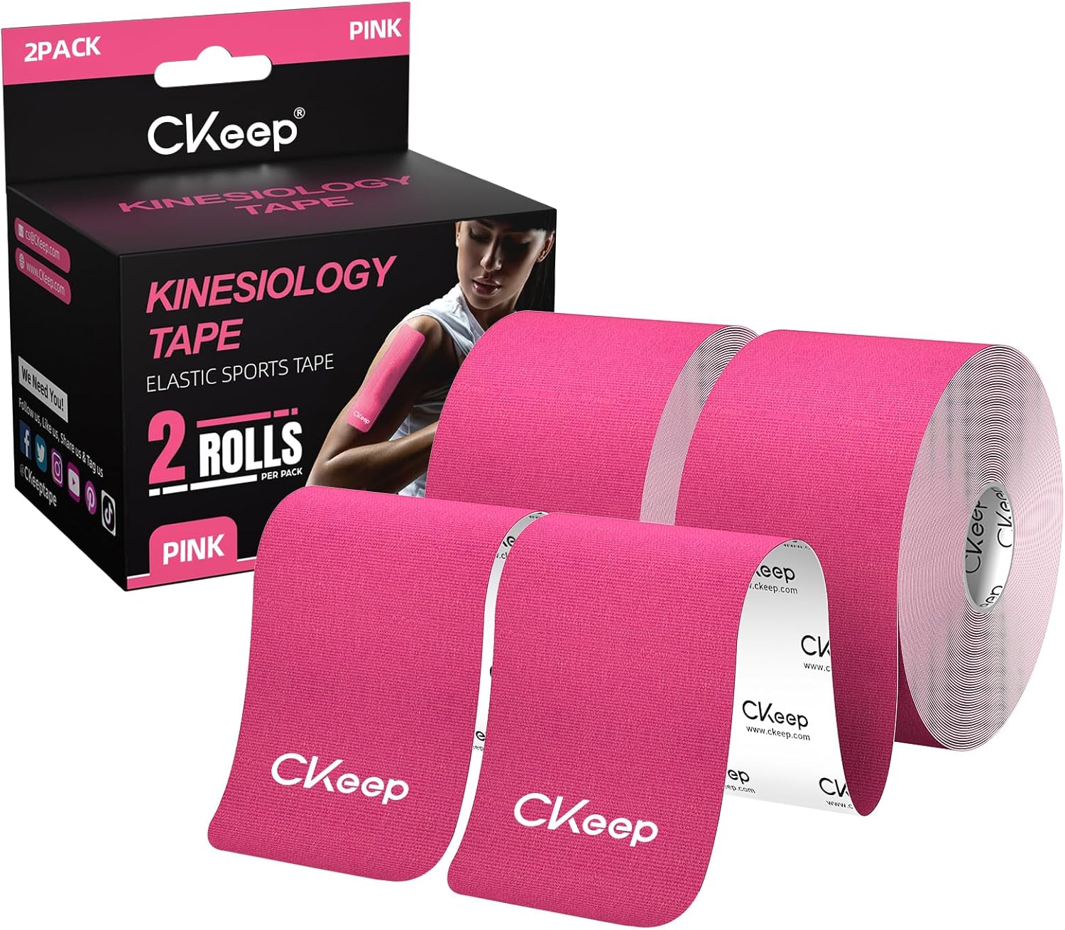 Uncut Kinesiology Tape(2 Rolls), Original Cotton Elastic Premium Athletic Tape,Latex Free Hypoallergenic, 2Inch X 16Ft, Beige