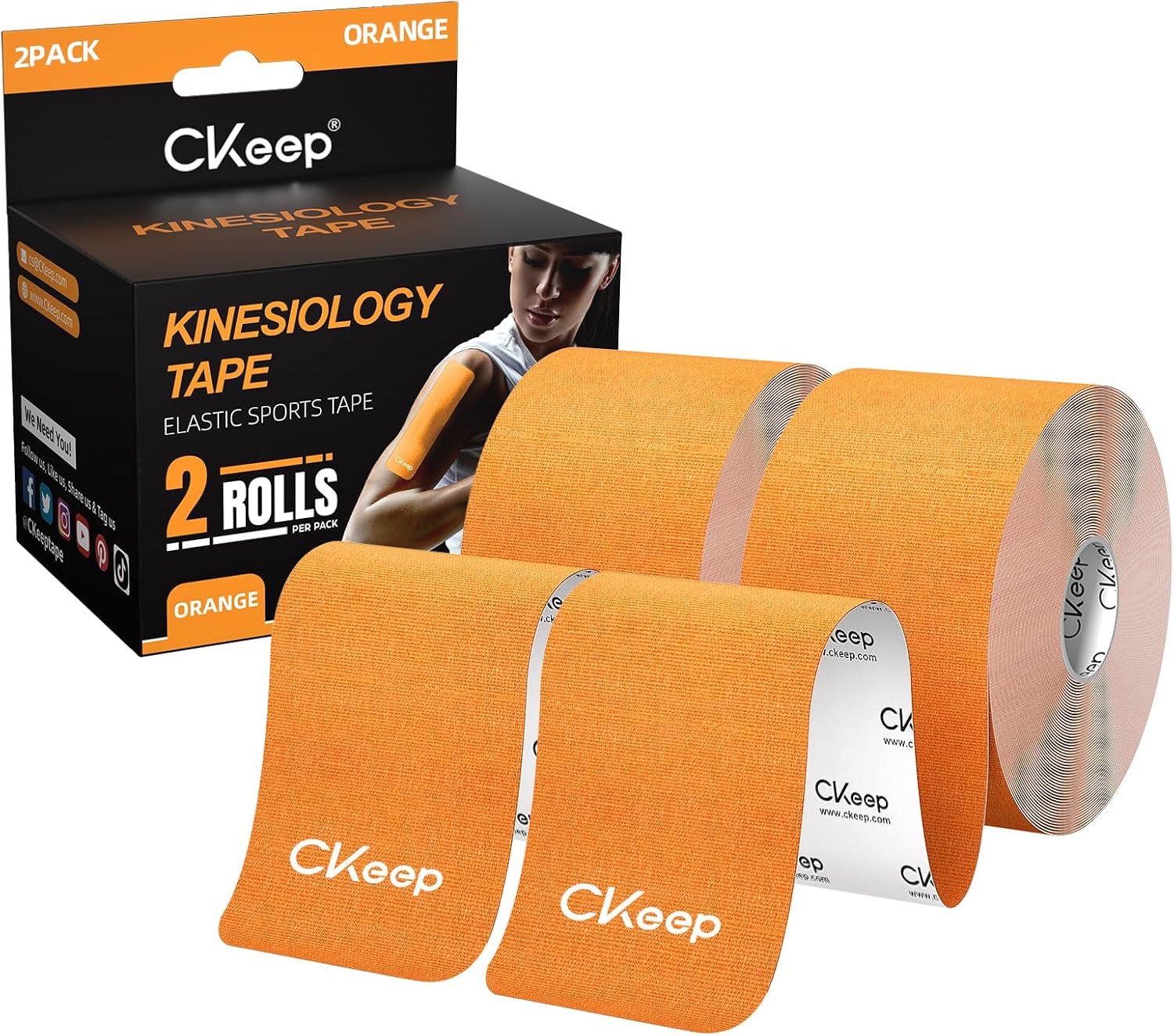 Uncut Kinesiology Tape(2 Rolls), Original Cotton Elastic Premium Athletic Tape,Latex Free Hypoallergenic, 2Inch X 16Ft, Beige