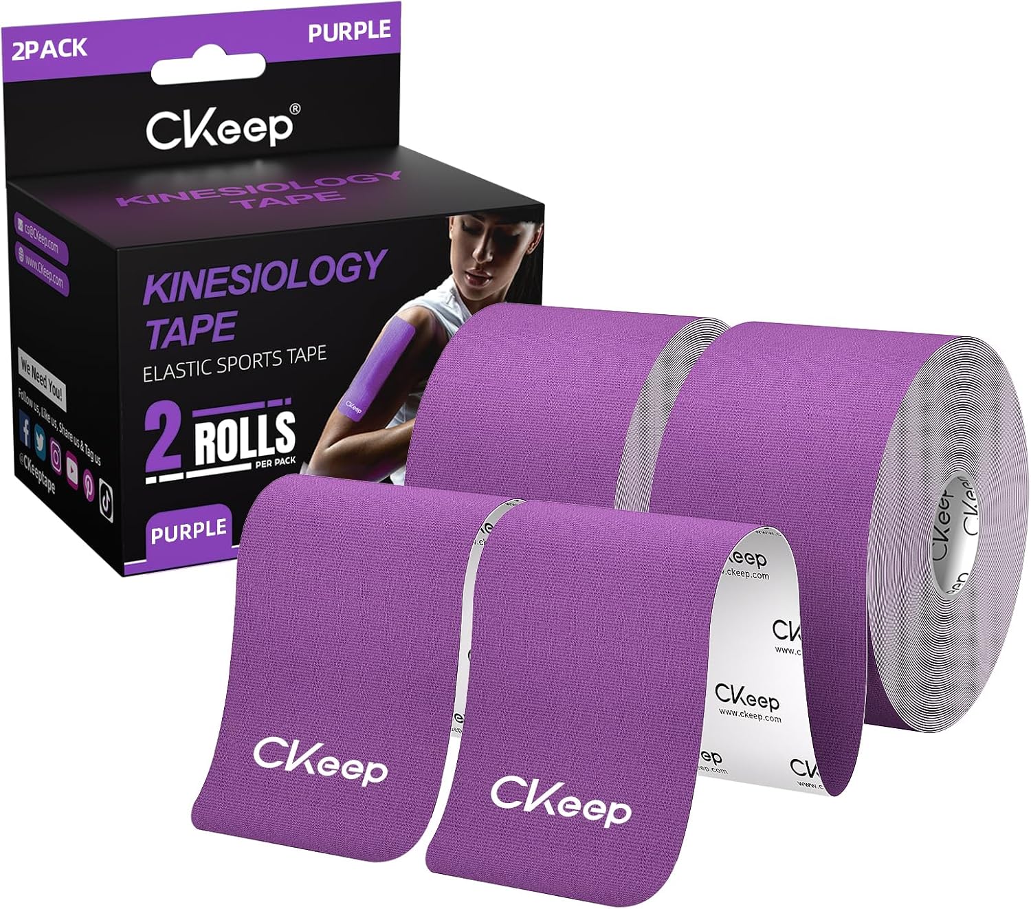 Uncut Kinesiology Tape(2 Rolls), Original Cotton Elastic Premium Athletic Tape,Latex Free Hypoallergenic, 2Inch X 16Ft, Beige