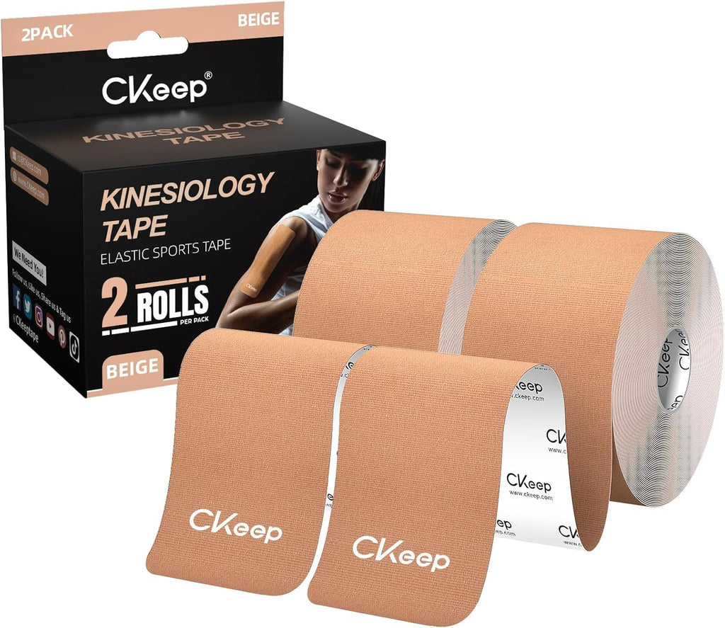 Uncut Kinesiology Tape(2 Rolls), Original Cotton Elastic Premium Athletic Tape,Latex Free Hypoallergenic, 2Inch X 16Ft, Beige